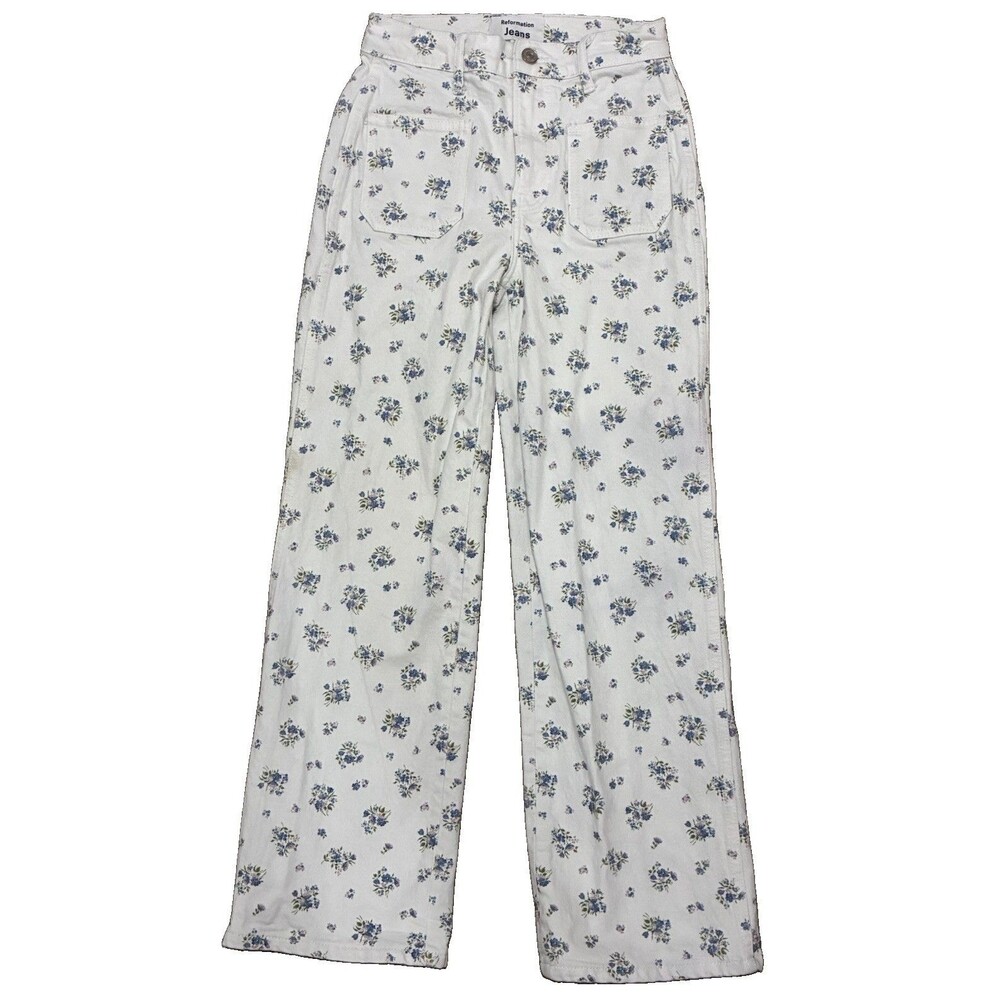 Reformation Women’s Alyssa Patch Pocket High Rise White Floral Jeans Size 24